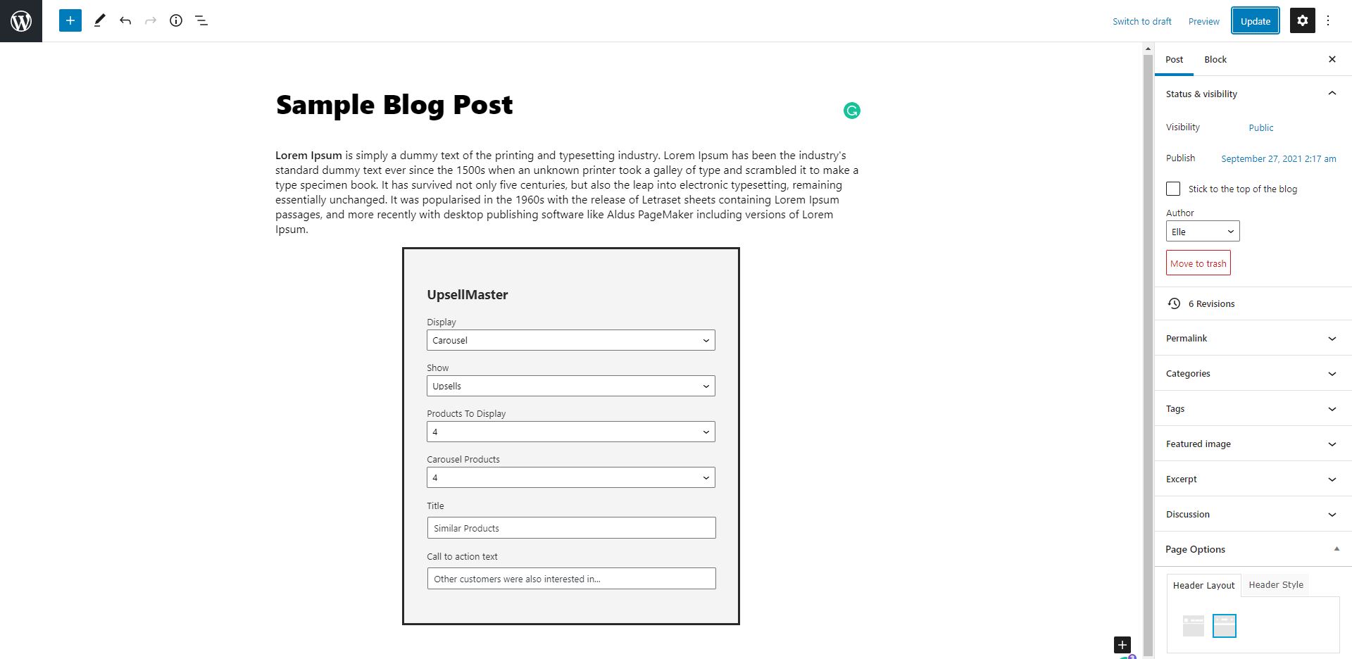 Gutenberg Block Settings
