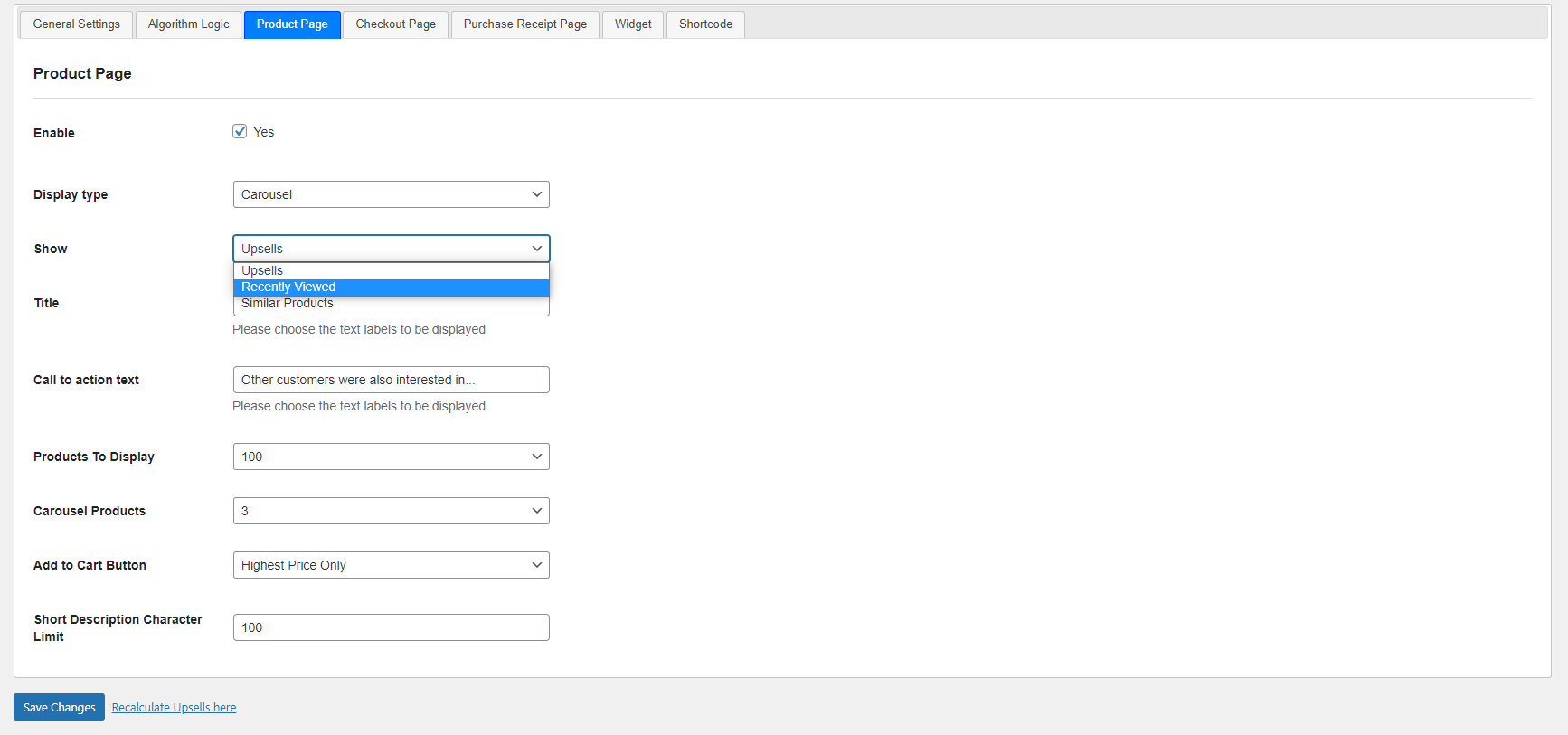 Recently Viewed Drop Down