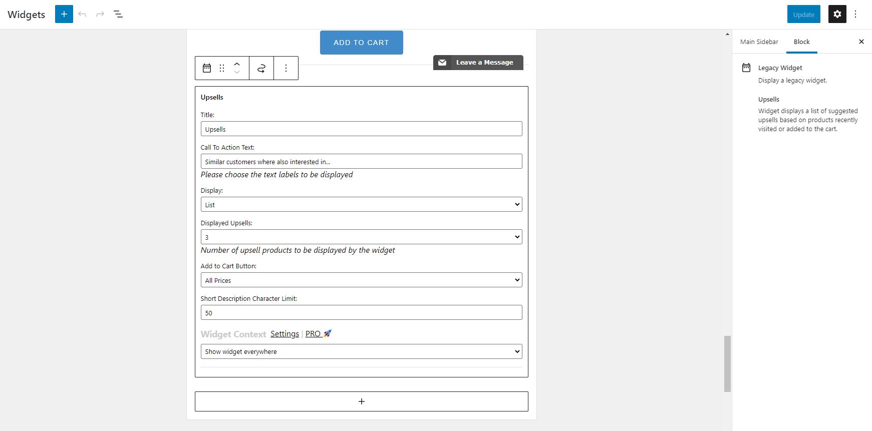 Upsells Widget